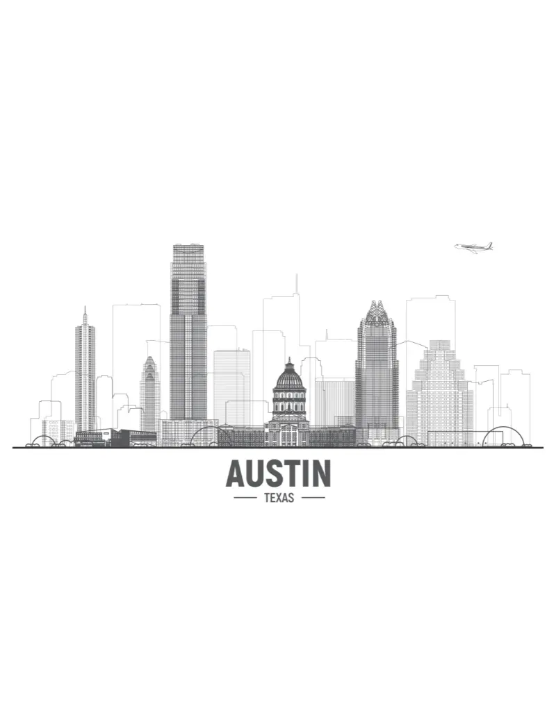 Skyline of Austin, Texas with city landmarks, representing Human Medical’s trusted medical billing and revenue cycle management services in Austin.