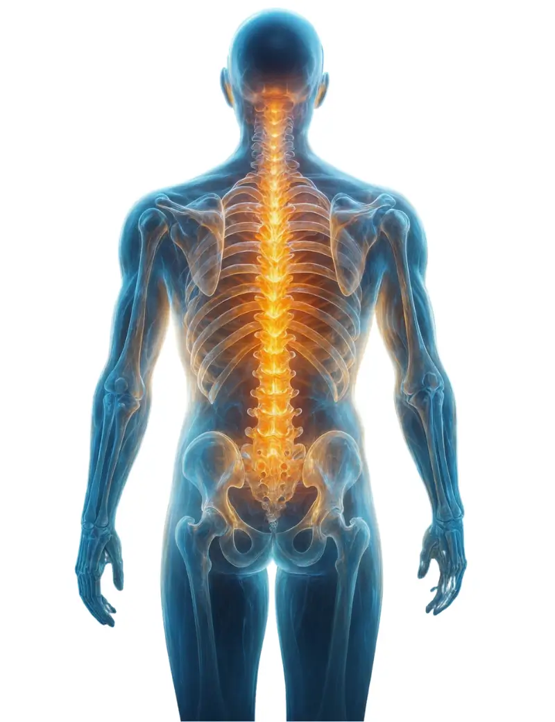 3D illustration of human spine highlighting vertebrae and nervous system, symbolizing chiropractic care and wellness.