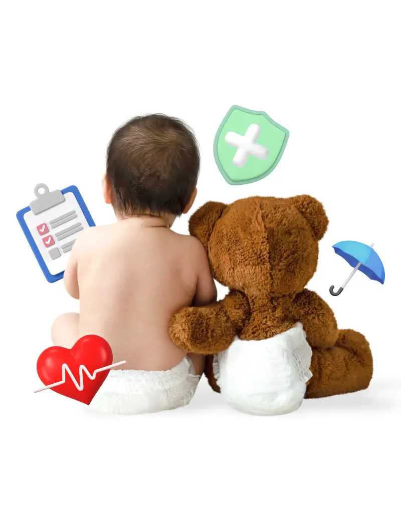 Baby with teddy bear symbolizing pediatric care, highlighting Human Medical Billing pediatric billing services.