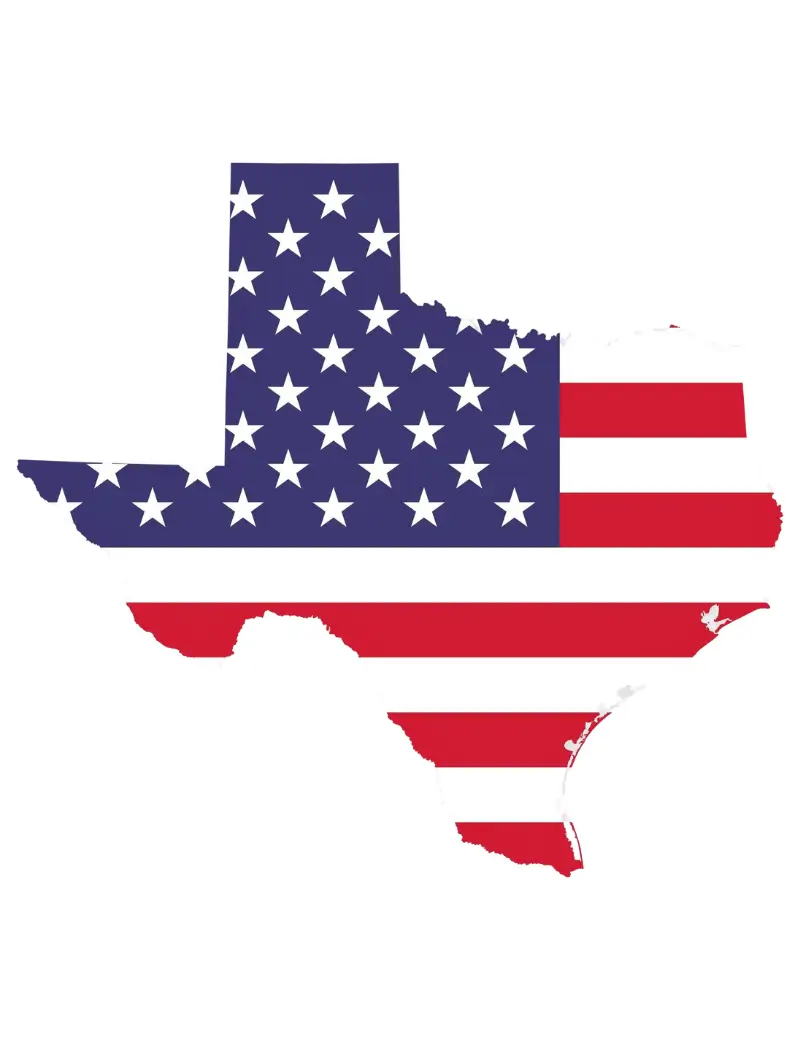 Texas state map with American flag design representing a medical billing company in Texas.